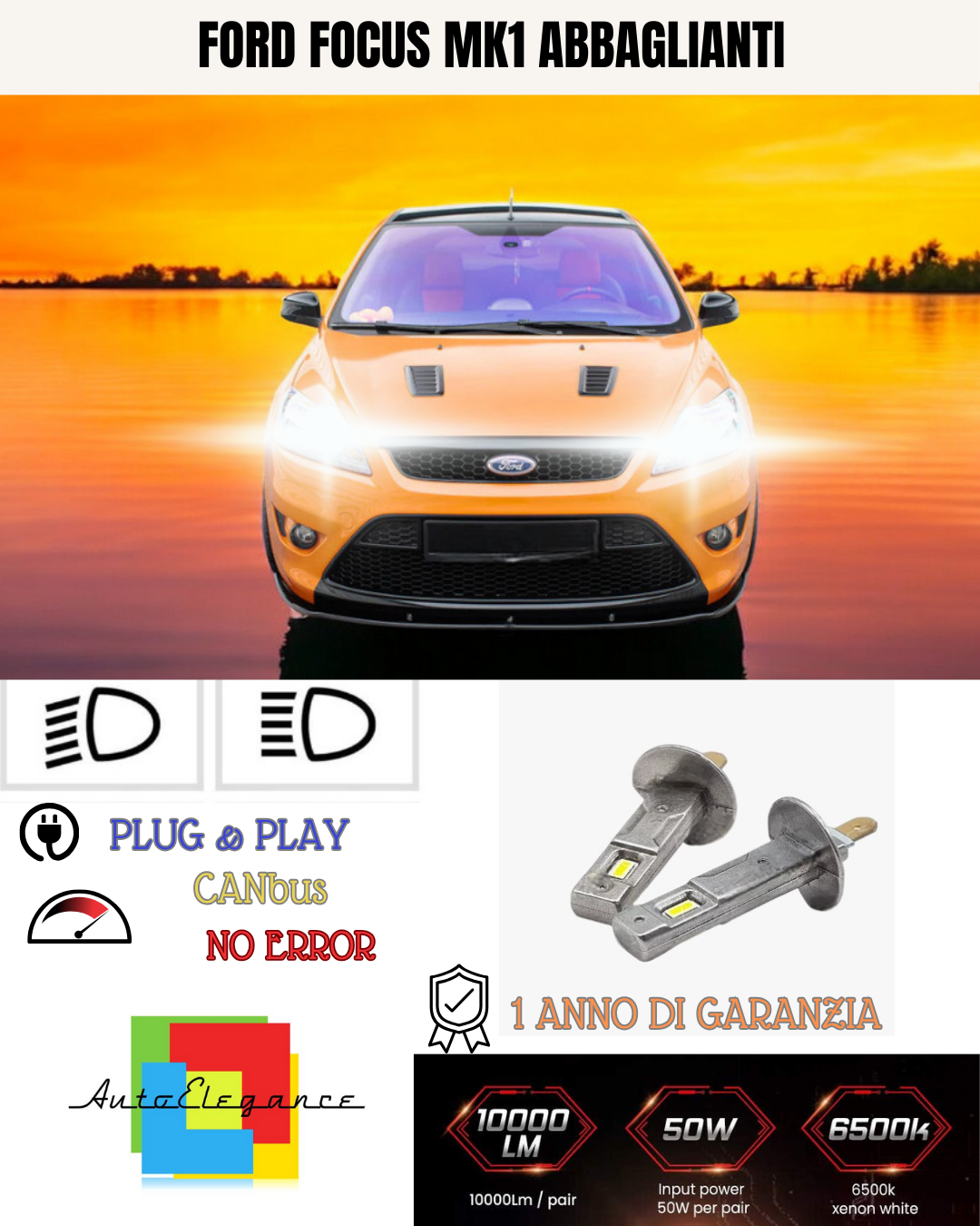 🔥KIT LED H1 FORD FOCUS MK1 6000K BIANCO ABBAGLIANTI🔥