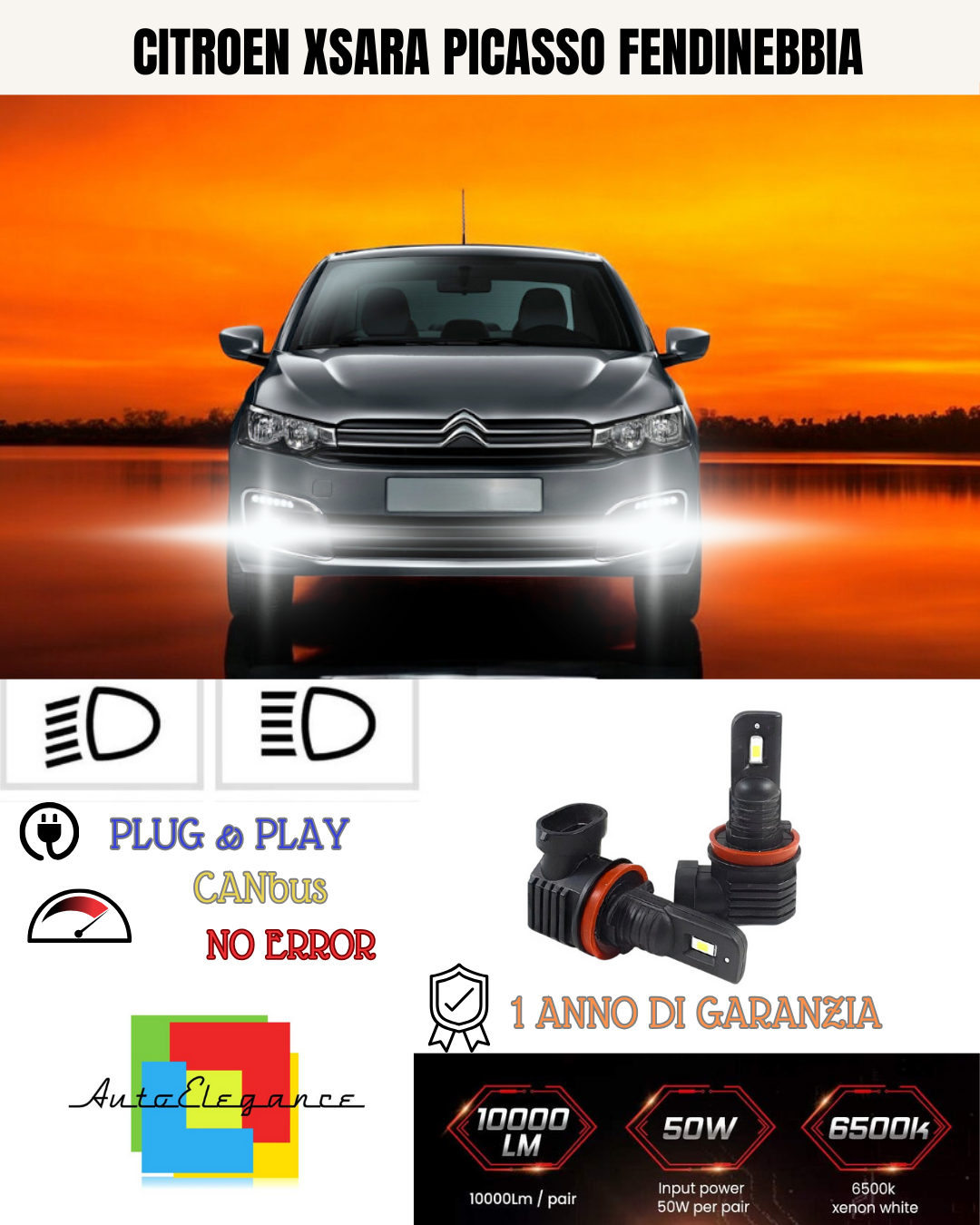 💫KIT LED H11 CITROEN XSARA PICASSO 6000K BIANCO FENDINEBBIA 💫