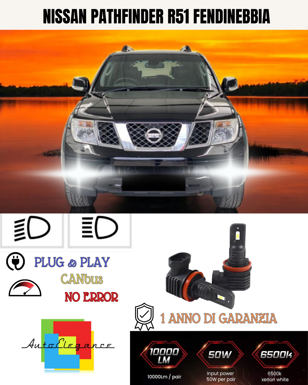 ⭐KIT LED H8 NISSAN PATHFINDER R51 6000K BIANCO FENDINEBBIA ⭐