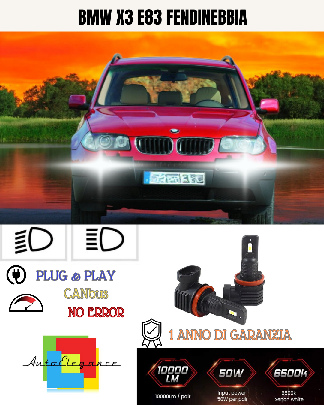 💫KIT LED H11 BMW X3 E83 6000K BIANCO FENDINEBBIA 💫