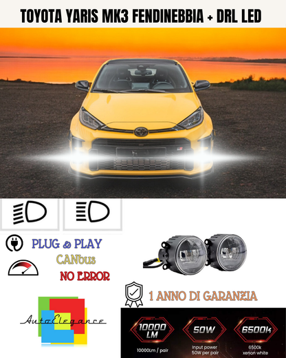 🔥SET PROIETTORI LED TOYOTA YARIS MK3 NERO FENDINEBBIA + DRL LED🔥