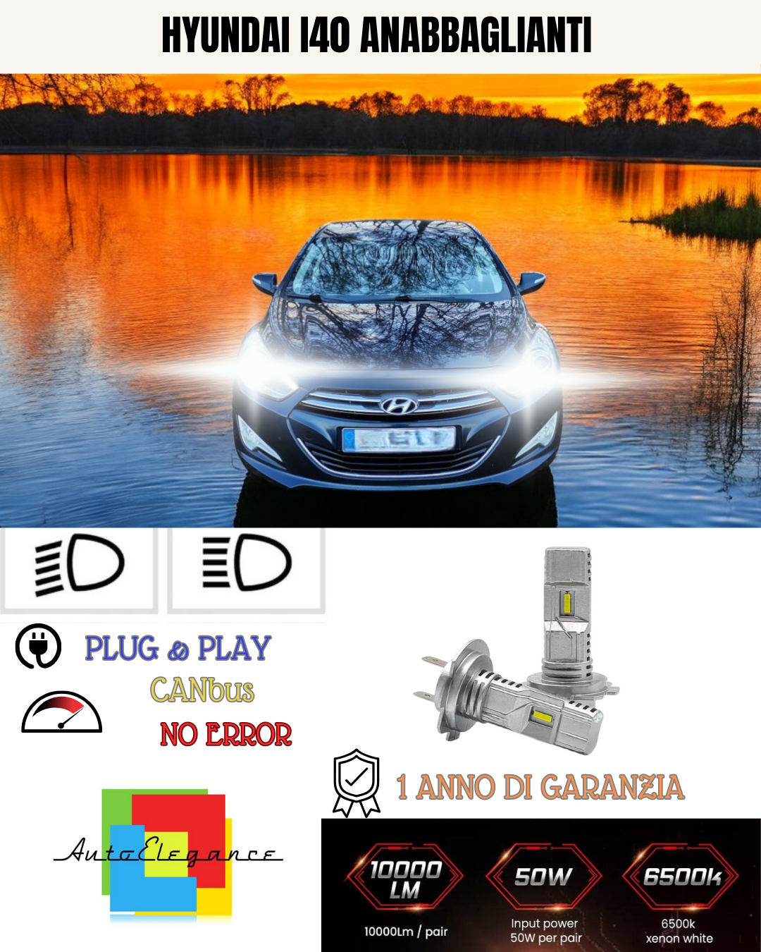 🔥KIT LED H7 HYUNDAI I40 6000K BIANCO ANABBAGLIANTI🔥