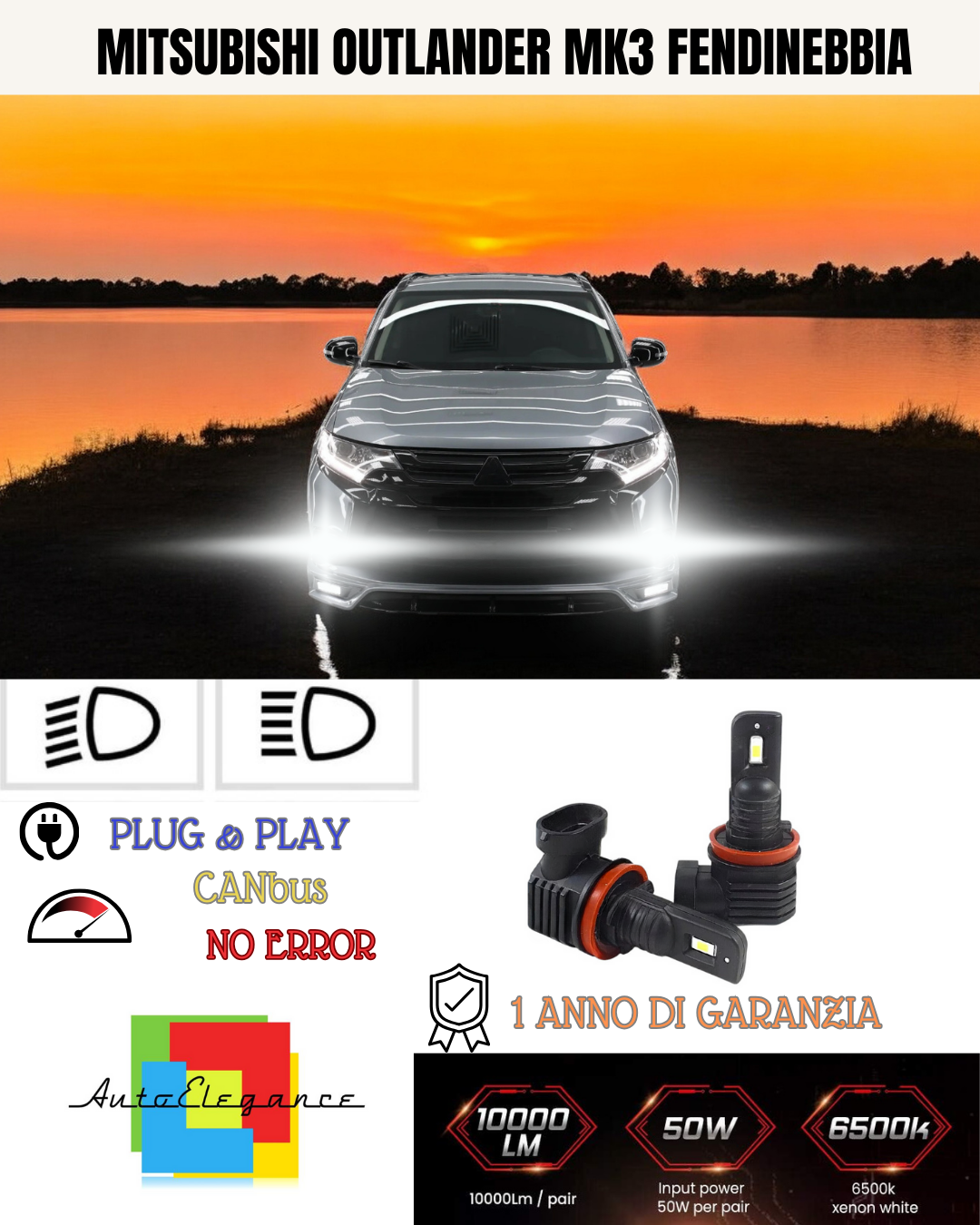 ⭐KIT LED H11 MITSUBISHI OUTLANDER MK3 6000K BIANCO FENDINEBBIA ⭐