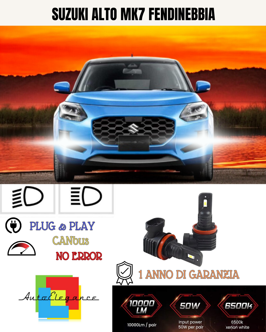 💫KIT LED H11 SUZUKI ALTO MK7 6000K BIANCO FENDINEBBIA 💫