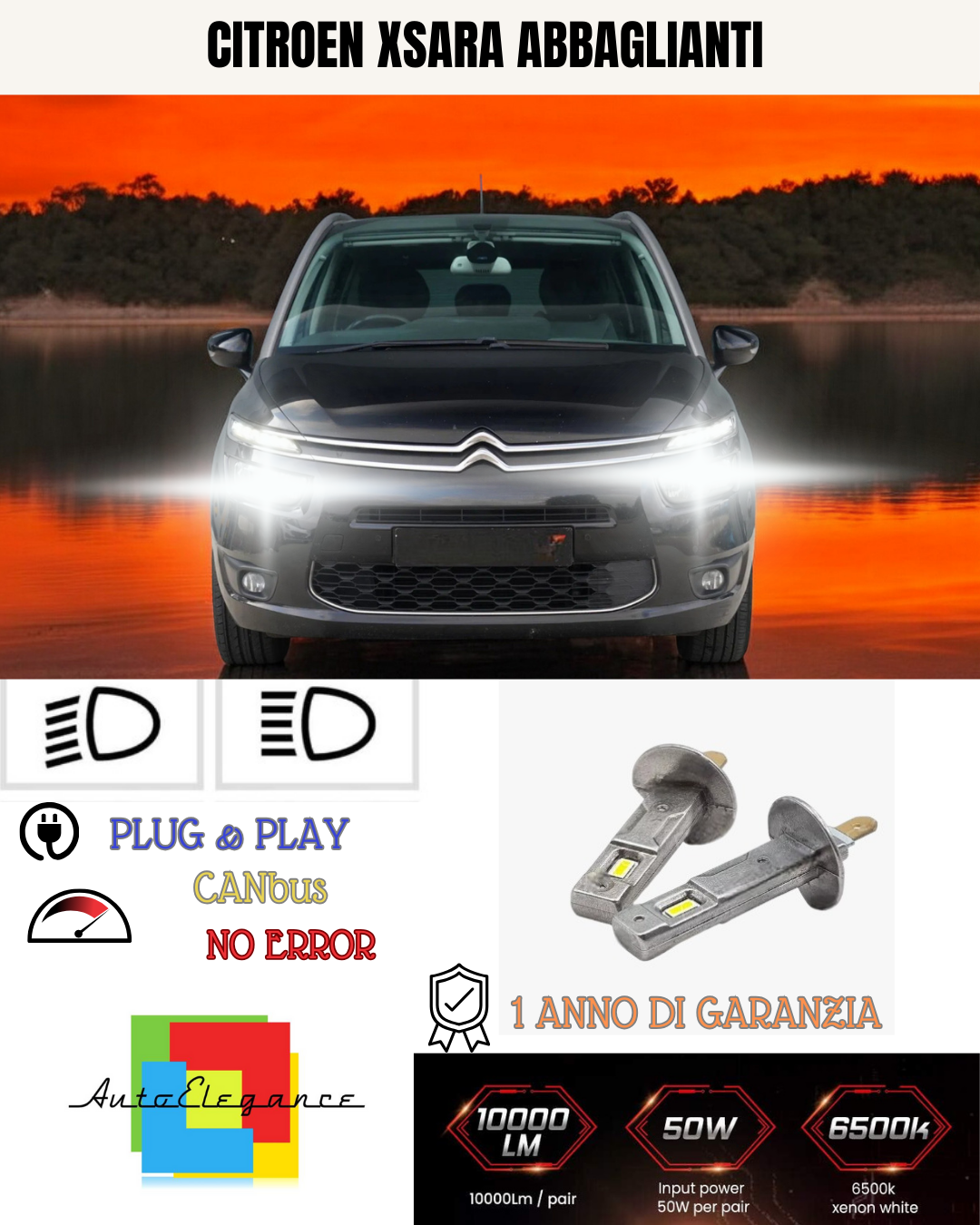 🔥KIT LED H1 CITROEN XSARA 6000K BIANCO ABBAGLIANTI🔥