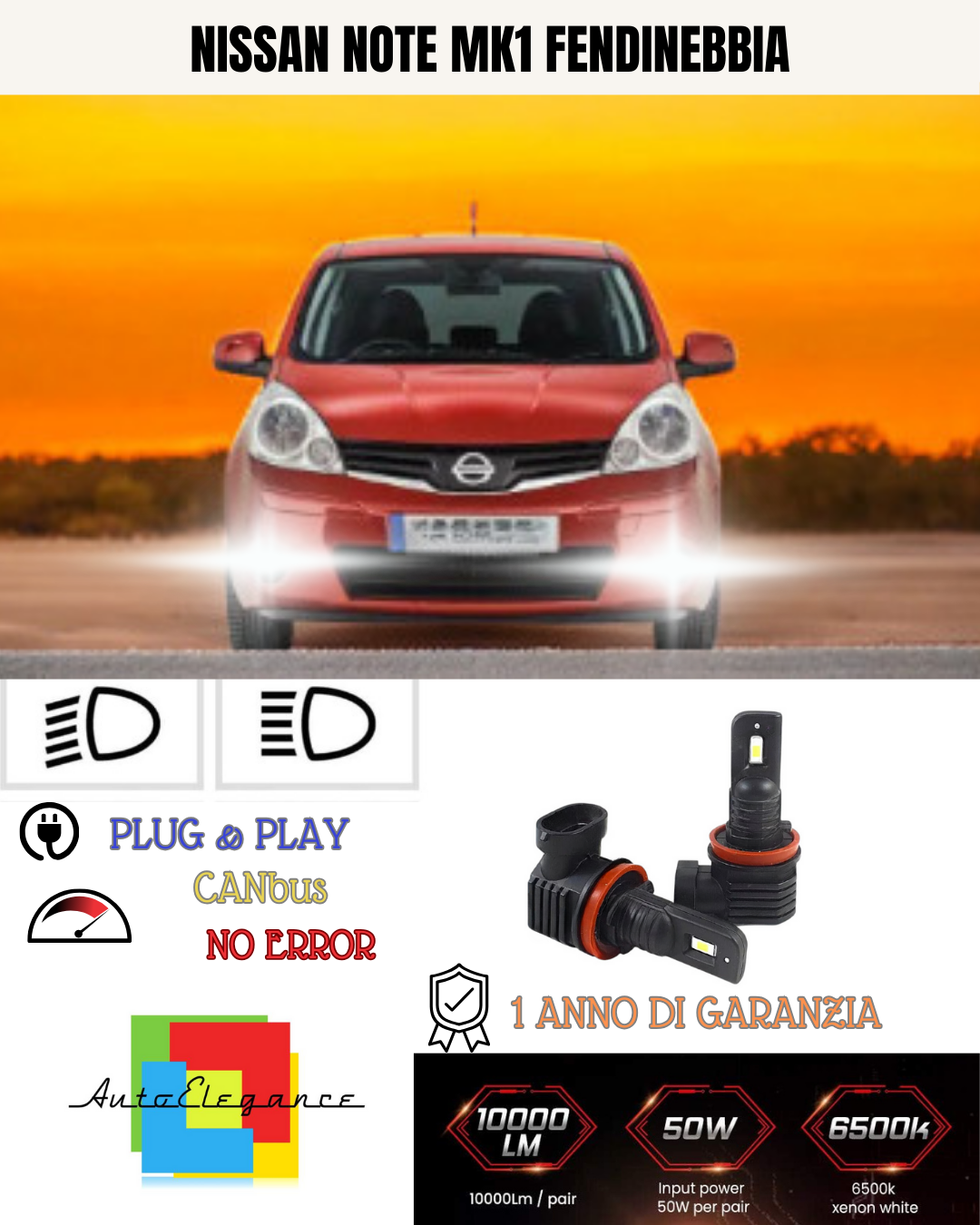⭐KIT LED H8 NISSAN NOTE MK1 6000K BIANCO FENDINEBBIA ⭐