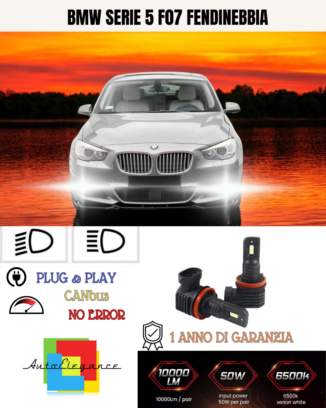 💫KIT LED H8 BMW SERIE 5 F07 6000K BIANCO FENDINEBBIA 💫
