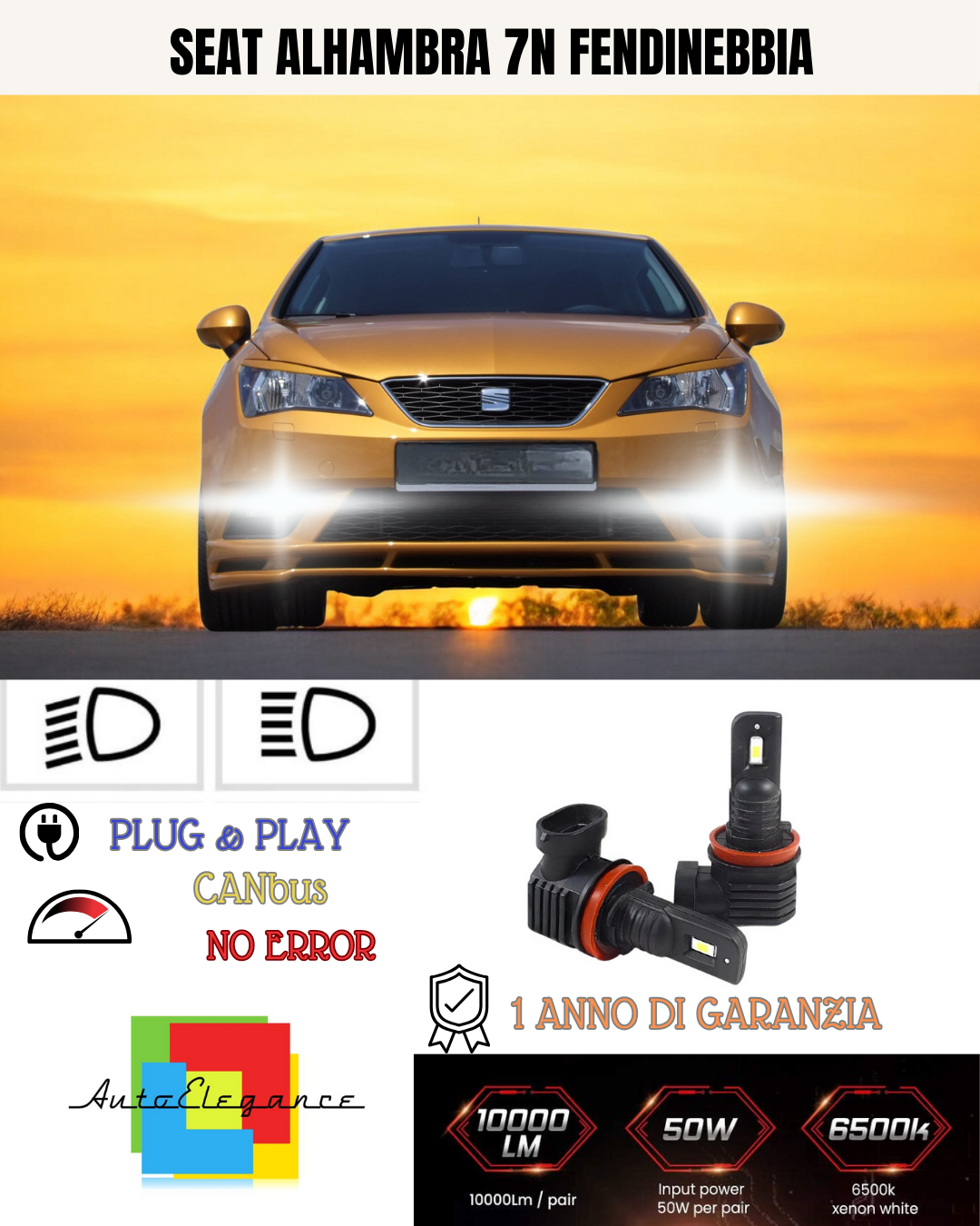 💫KIT LED HB4 SEAT ALHAMBRA 7N 6000K BIANCO FENDINEBBIA 💫
