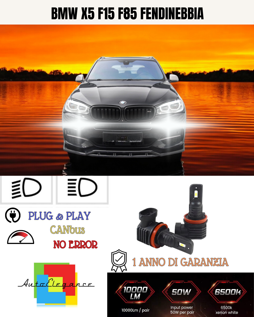 💫KIT LED H8 BMW X5 F15 F85 6000K BIANCO FENDINEBBIA 💫
