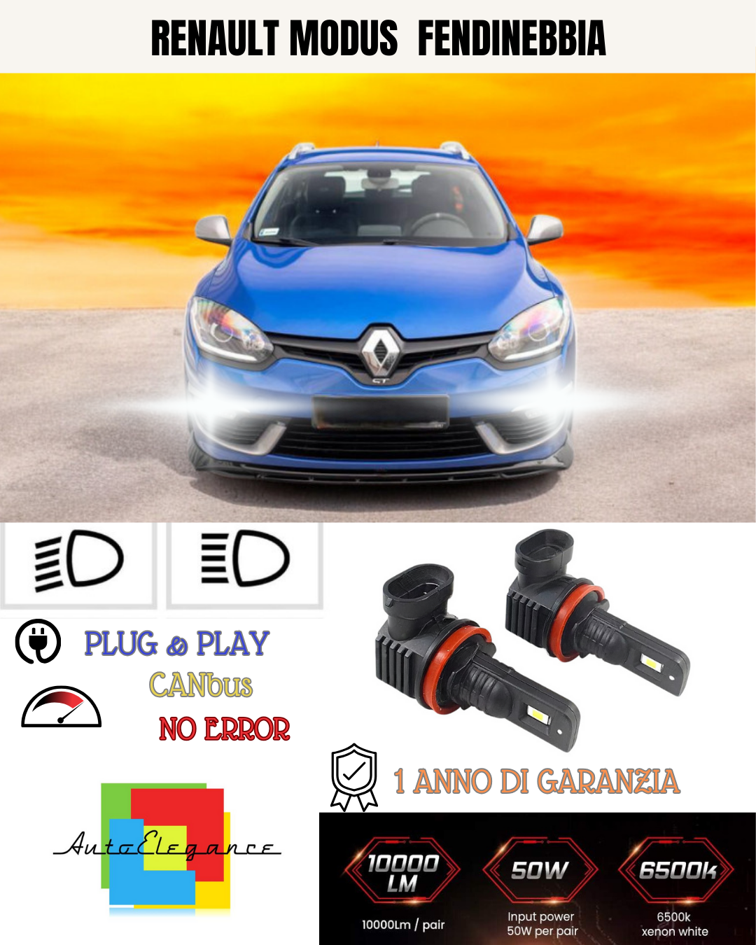 🔥KIT LED H11 RENAULT MODUS 6000K BIANCO FENDINEBBIA 🔥