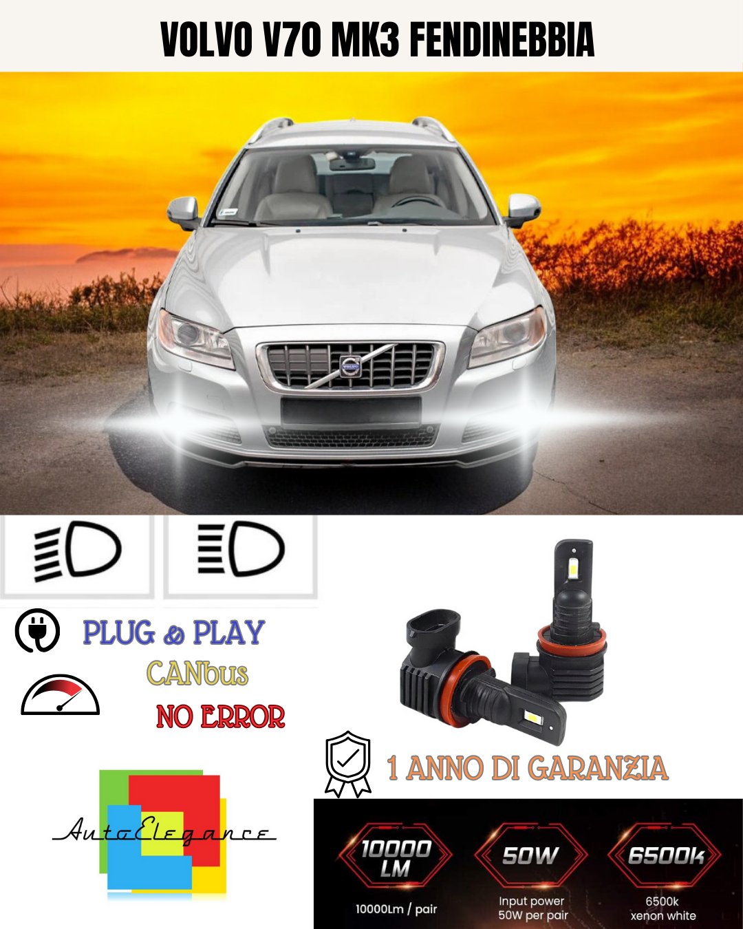 💫KIT LED H8 VOLVO V70 MK3 6000K BIANCO FENDINEBBIA 💫