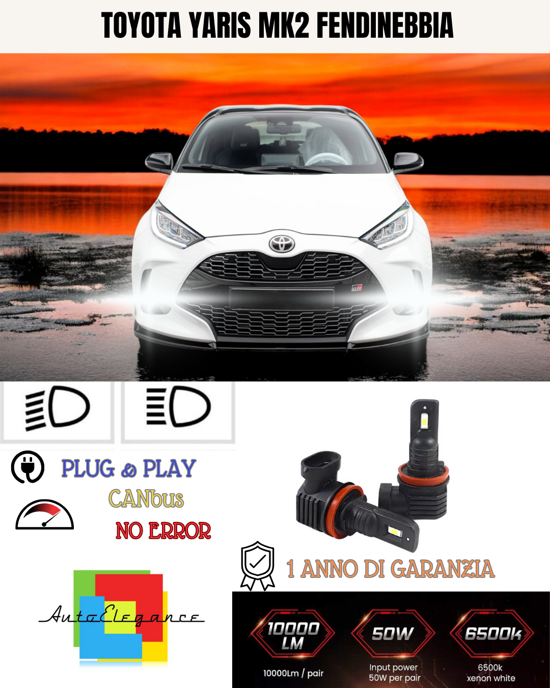 💫KIT LED H11 TOYOTA YARIS MK2 6000K BIANCO FENDINEBBIA 💫