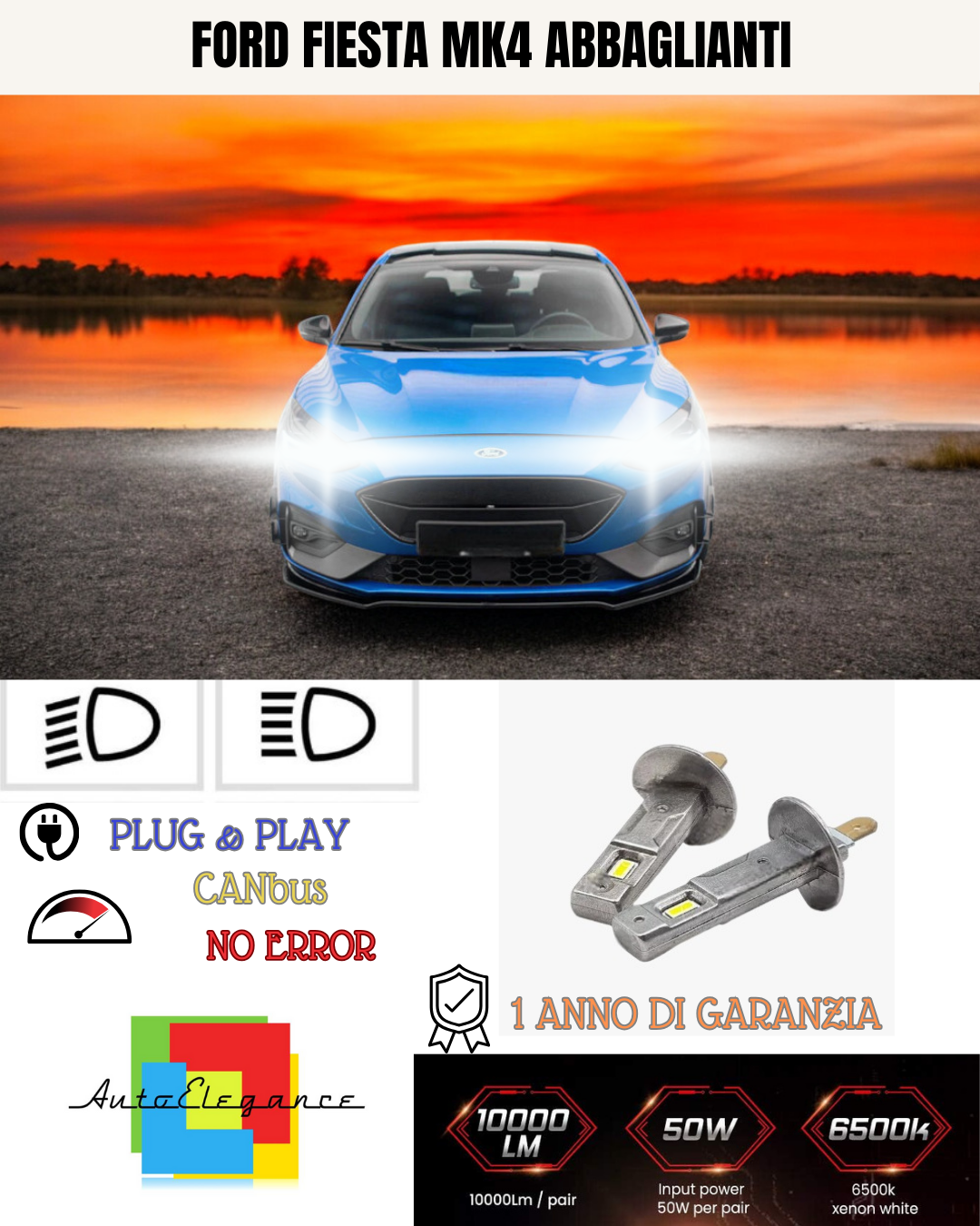 🔥KIT LED H1 FORD FIESTA MK4 6000K BIANCO ABBAGLIANTI🔥