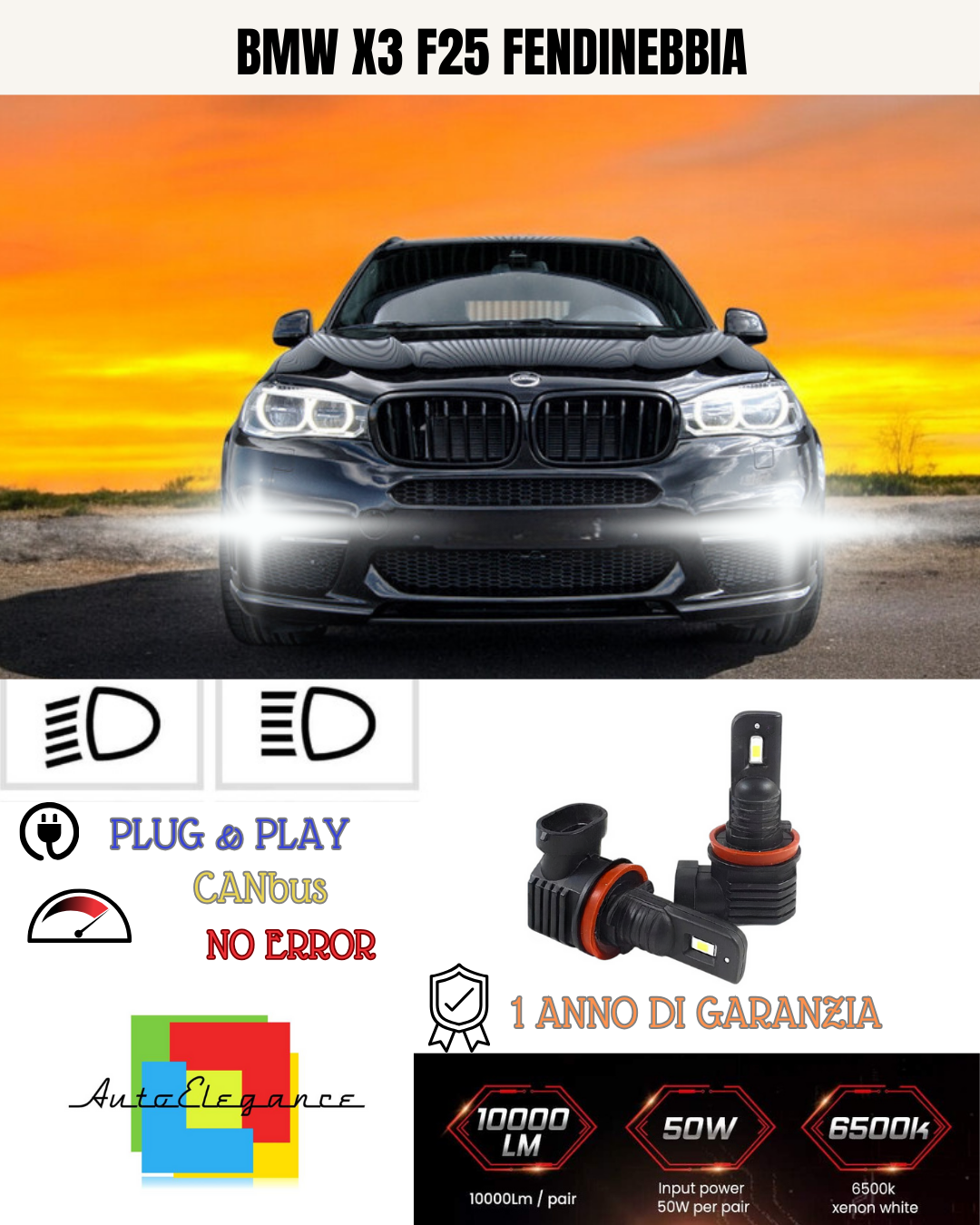 💫KIT LED H11 BMW X3 F25 6000K BIANCO FENDINEBBIA 💫