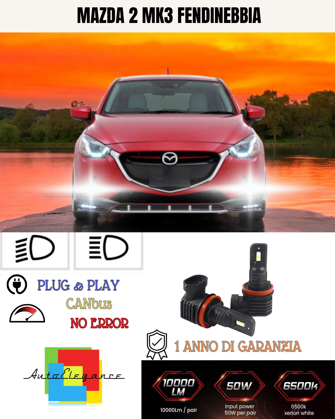 🔥KIT LED H11 MAZDA 2 MK3 6000K BIANCO FENDINEBBIA 🔥