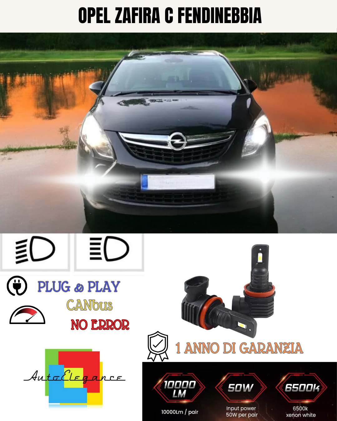 💫KIT LED H10 OPEL ZAFIRA C 6000K BIANCO FENDINEBBIA 💫