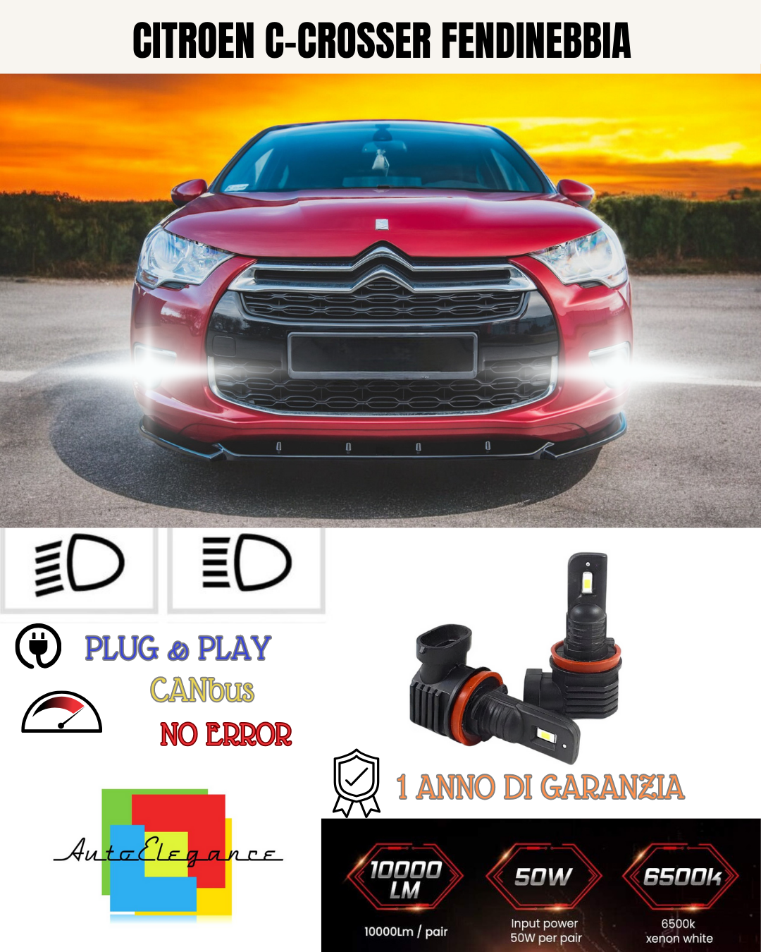 ⭐KIT LED H11 CITROEN C-CROSSER 6000K BIANCO FENDINEBBIA ⭐