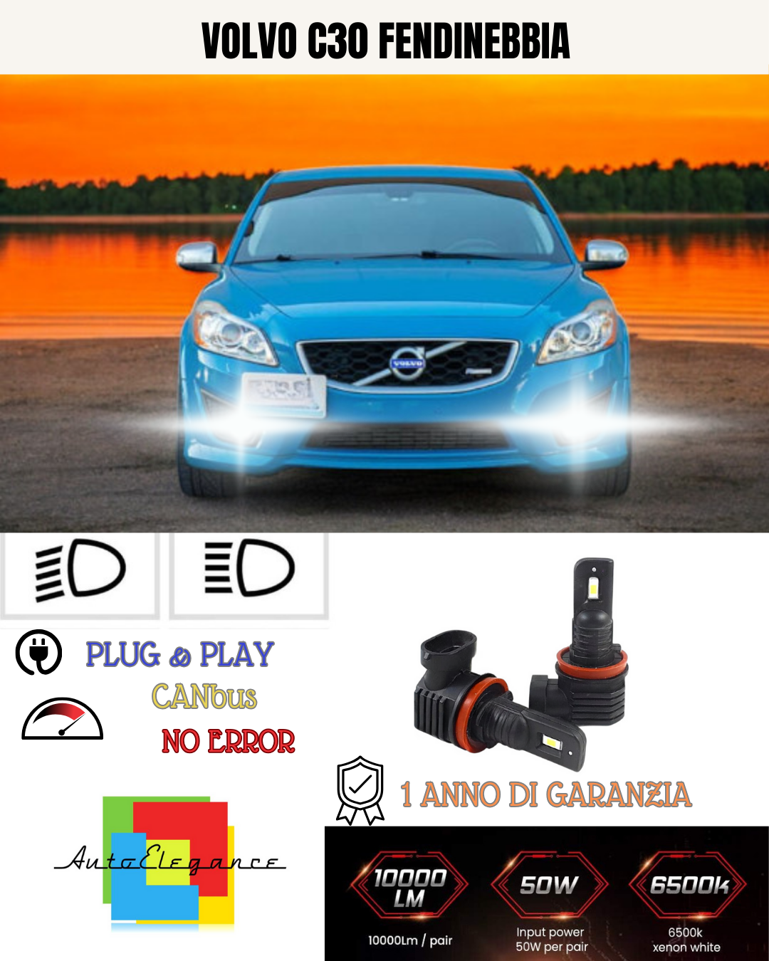 💫KIT LED H11 VOLVO C30  6000K BIANCO FENDINEBBIA 💫