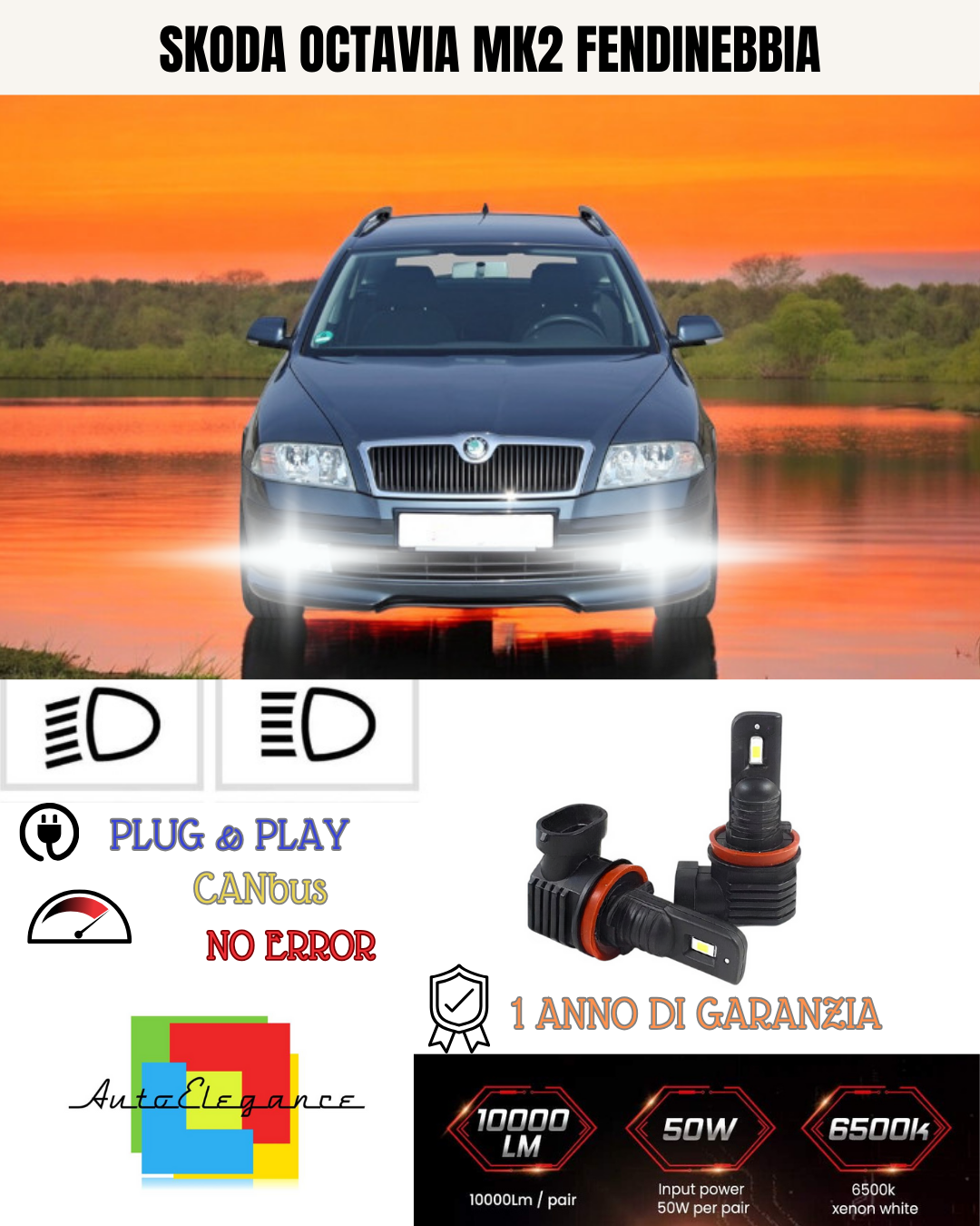 ⭐KIT LED H8 SKODA OCTAVIA MK2 6000K BIANCO FENDINEBBIA ⭐