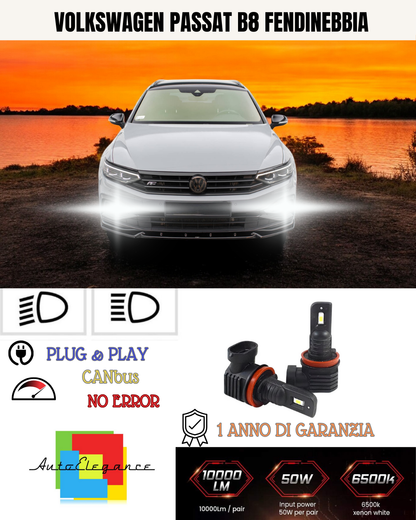 ⭐KIT LED H8  VOLKSWAGEN PASSAT B8 6000K BIANCO FENDINEBBIA ⭐