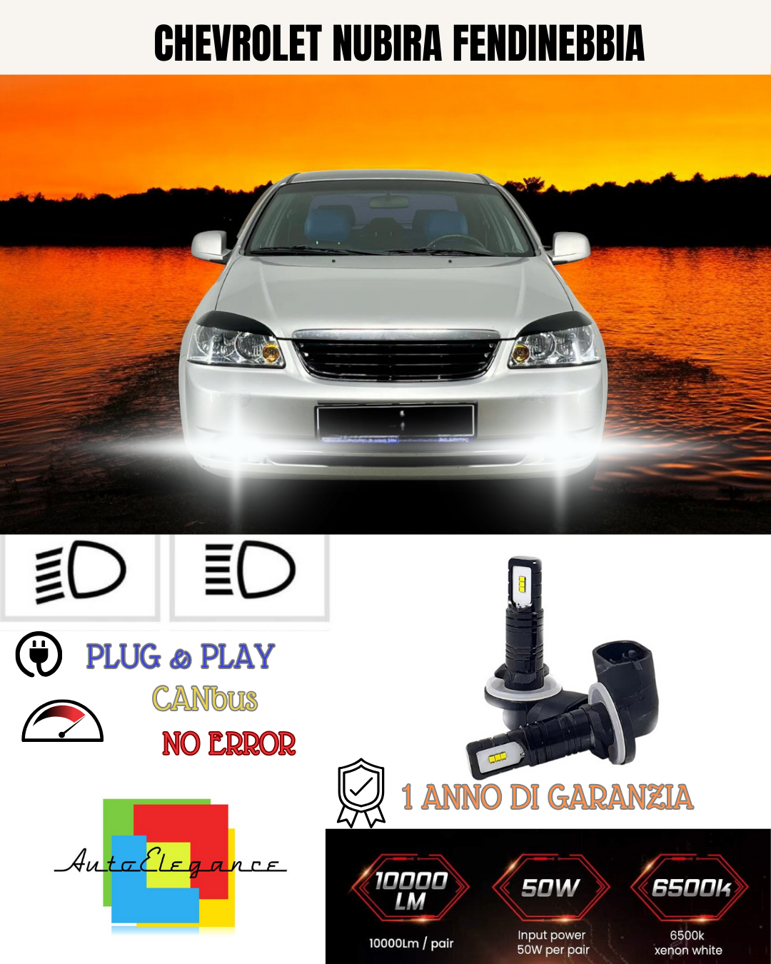 🔥KIT LED H27W / 2 CHEVROLET NUBIRA 6000K BIANCO FENDINEBBIA🔥