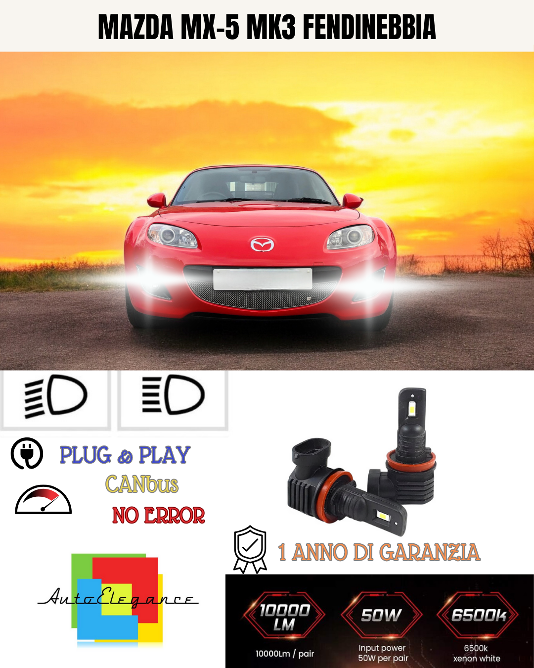 🔥KIT LED H11 MAZDA MX-5 MK3 6000K BIANCO FENDINEBBIA 🔥