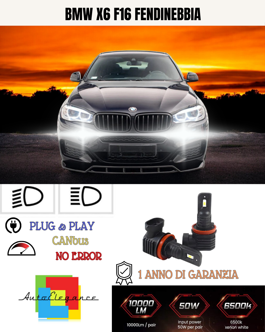 💫KIT LED H8 BMW X6 F16 6000K BIANCO FENDINEBBIA 💫