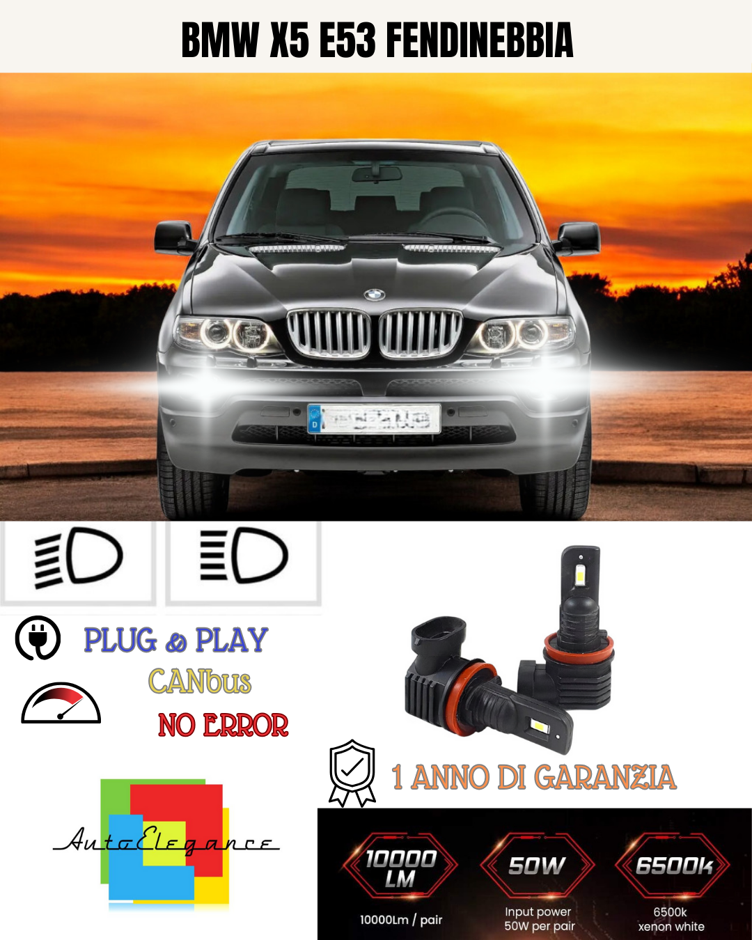 💫KIT LED H11 BMW X5 E53 6000K BIANCO FENDINEBBIA 💫