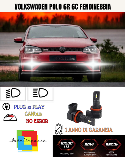 ⭐KIT LED H8 VOLKSWAGEN POLO 6R 6C 6000K BIANCO FENDINEBBIA ⭐