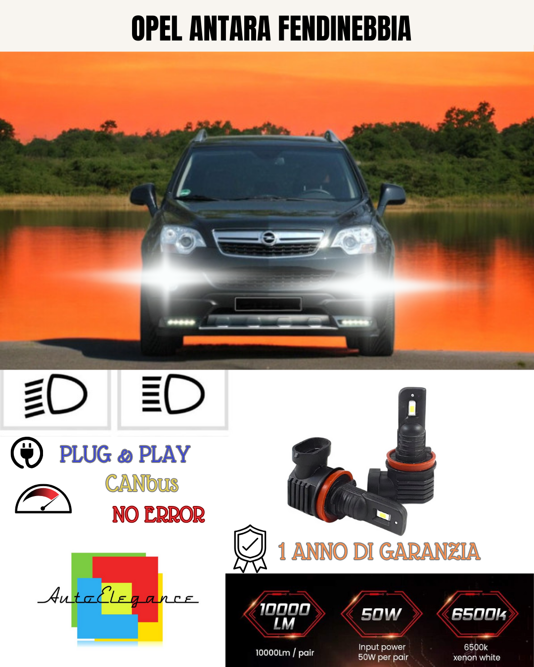 💫KIT LED H8 OPEL ANTARA 6000K BIANCO FENDINEBBIA 💫