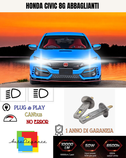 🔥KIT LED H1 HONDA CIVIC 8G 6000K BIANCO ABBAGLIANTI🔥