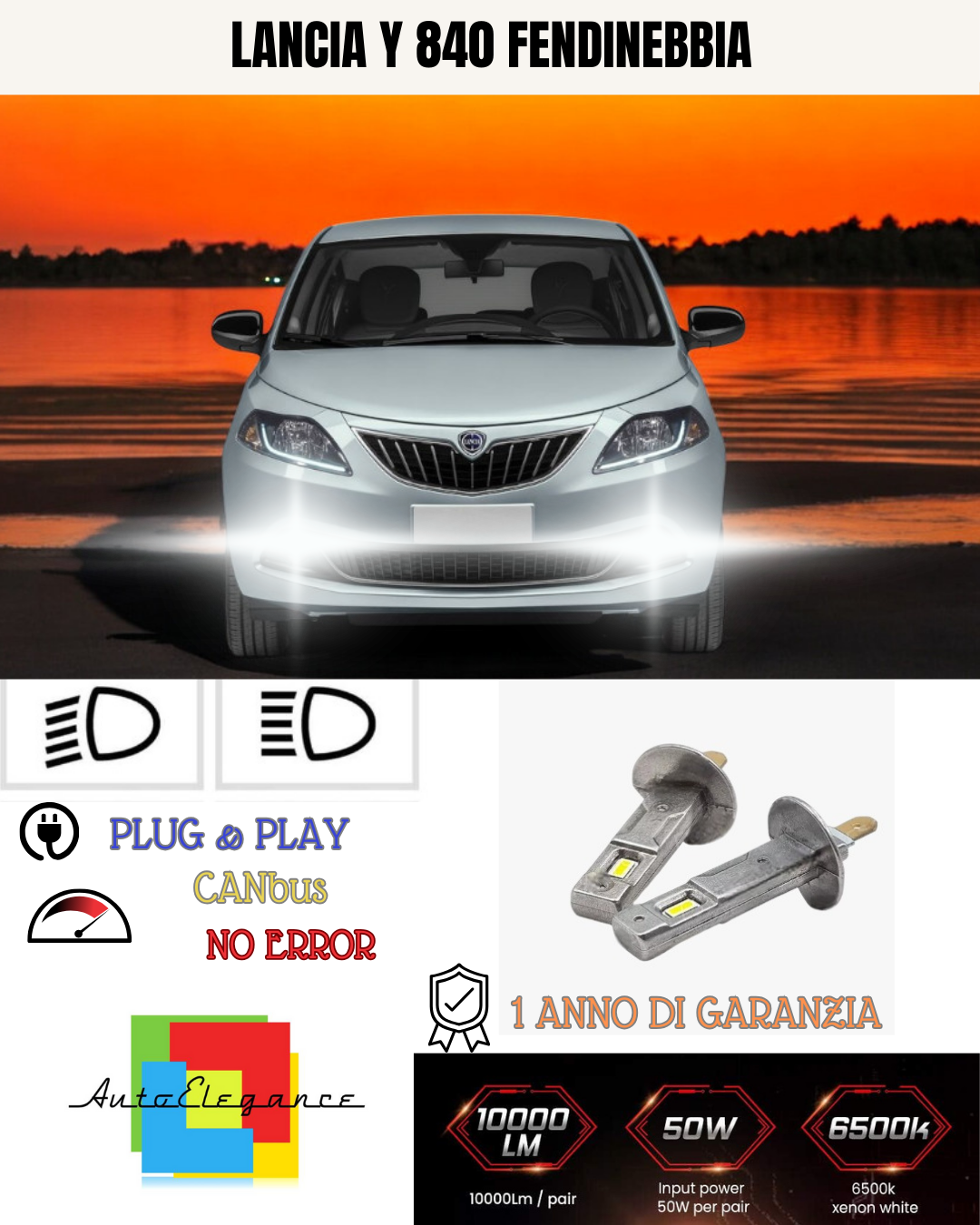 🔥KIT LED H1 LANCIA Y 840 6000K BIANCO FENDINEBBIA 🔥