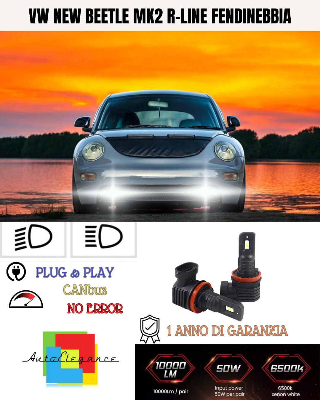 ⭐KIT LED HB4 VW NEW BEETLE MK2 R-LINE 6000K BIANCO FENDINEBBIA ⭐