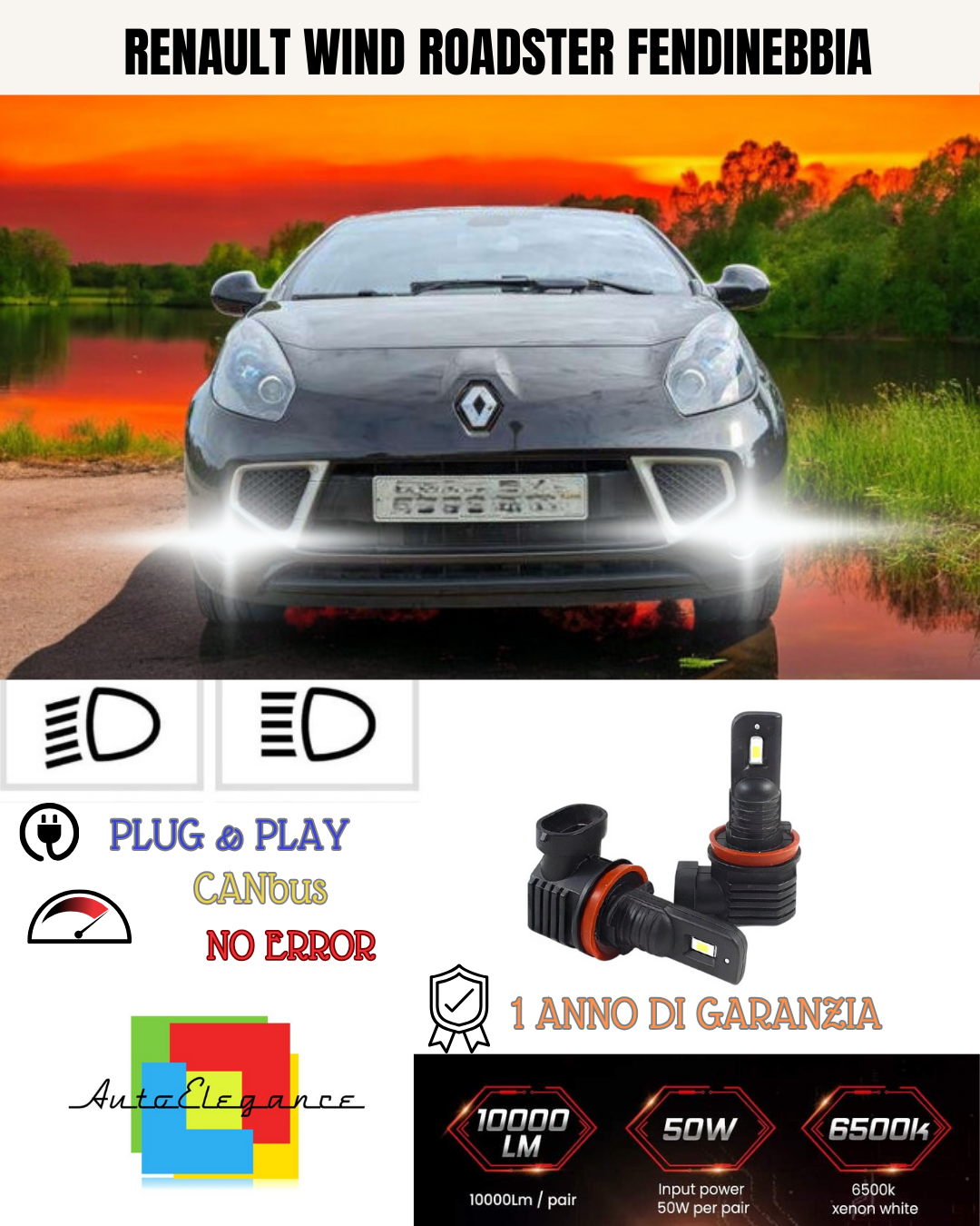 💫KIT LED H11 RENAULT WIND ROADSTER 6000K BIANCO FENDINEBBIA 💫