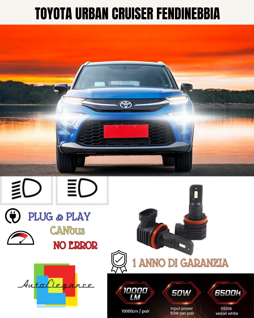 💫KIT LED H11 TOYOTA URBAN CRUISER 6000K BIANCO FENDINEBBIA 💫