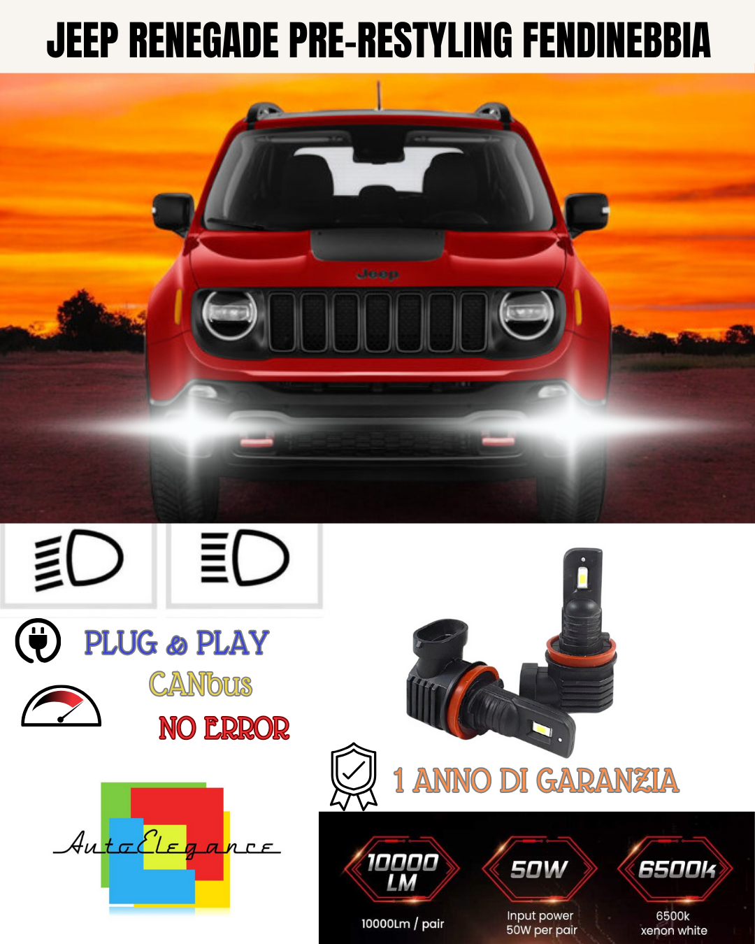 💫KIT LED H11 JEEP RENEGADE PRE-RESTYLING 6000K BIANCO FENDINEBBIA 💫