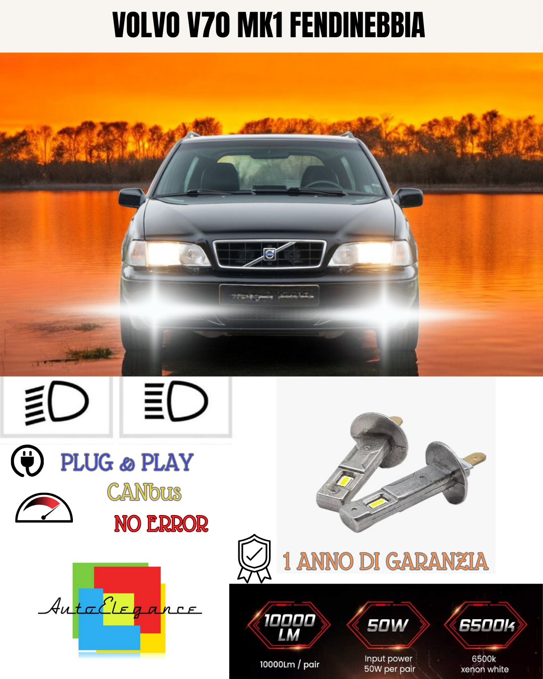 🔥KIT LED H1 VOLVO V70 MK1 6000K BIANCO FENDINEBBIA🔥