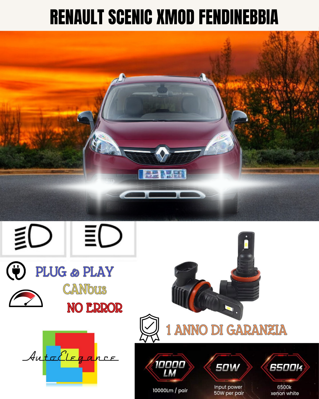 💫KIT LED H11  RENAULT SCENIC XMOD 6000K BIANCO FENDINEBBIA 💫