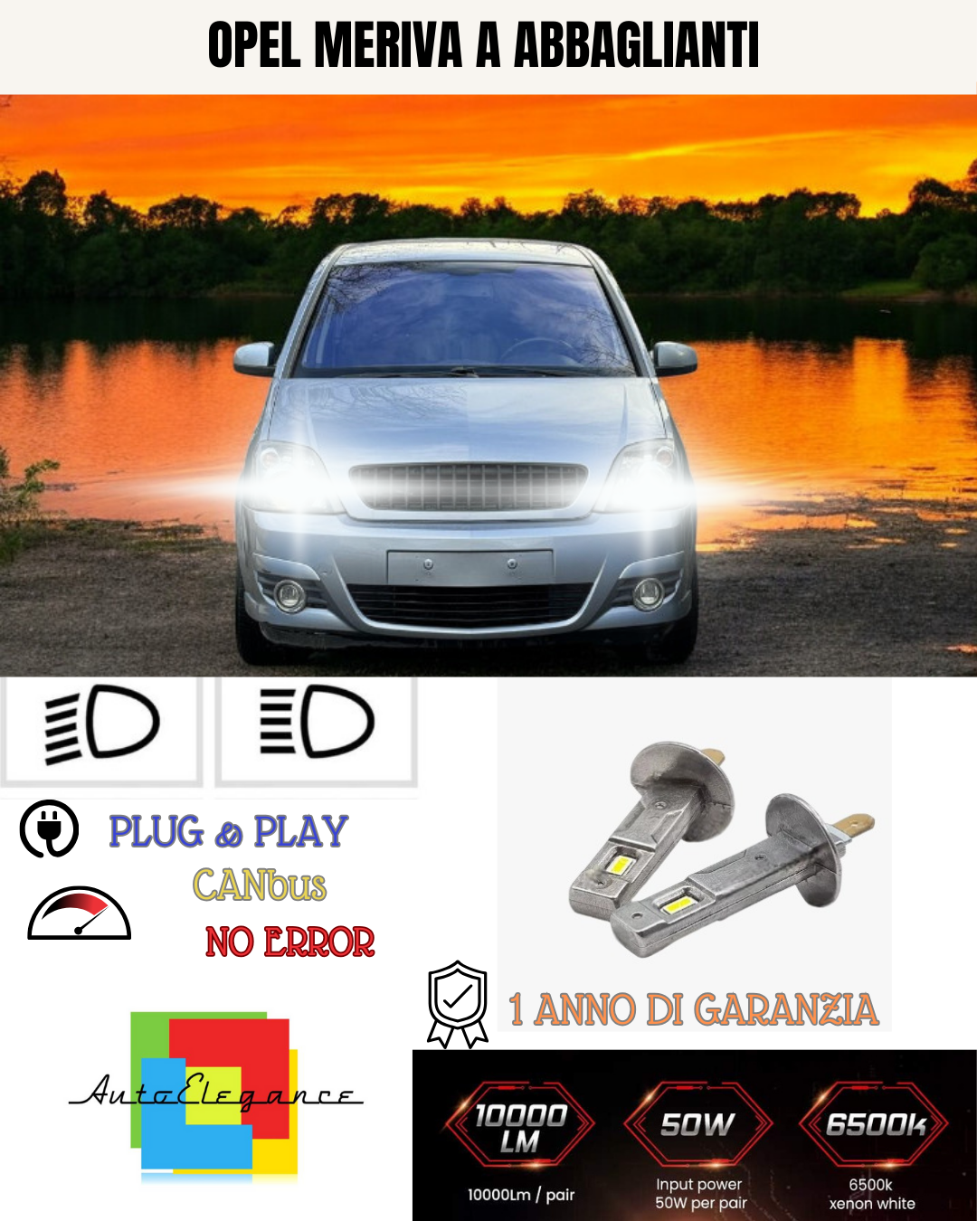 🔥KIT LED H1 OPEL MERIVA A 6000K BIANCO ABBAGLIANTI🔥