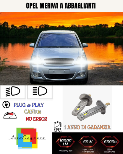 🔥KIT LED H1 OPEL MERIVA A 6000K BIANCO ABBAGLIANTI🔥