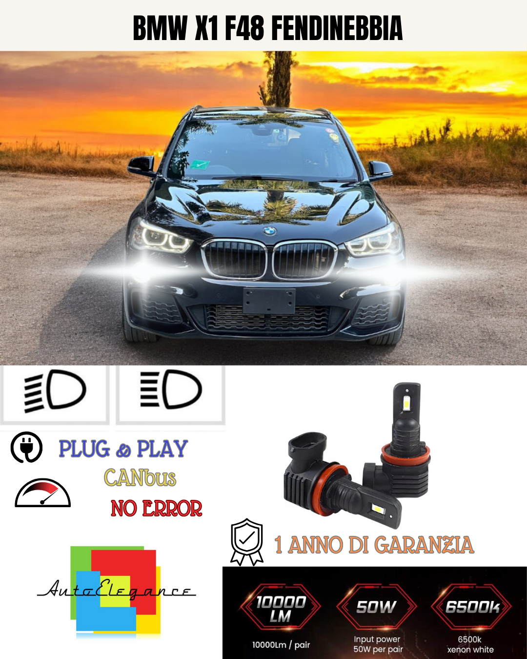 💫KIT LED H8 BMW X1 F48 6000K BIANCO FENDINEBBIA 💫