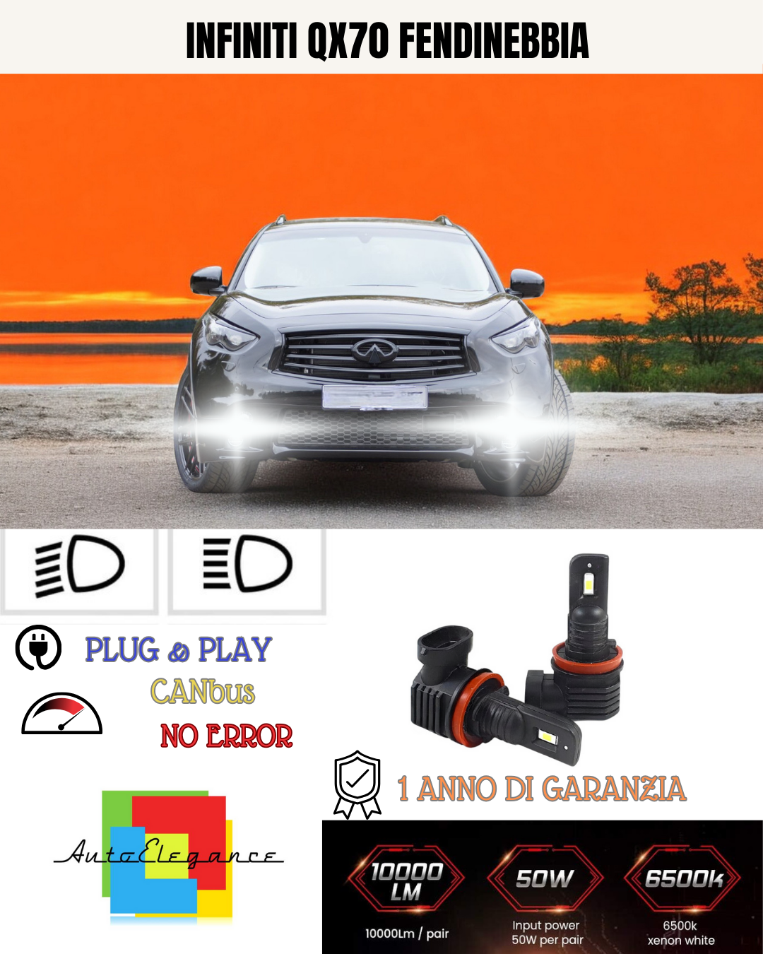 💫KIT LED H8  INFINITI QX70 6000K BIANCO FENDINEBBIA 💫