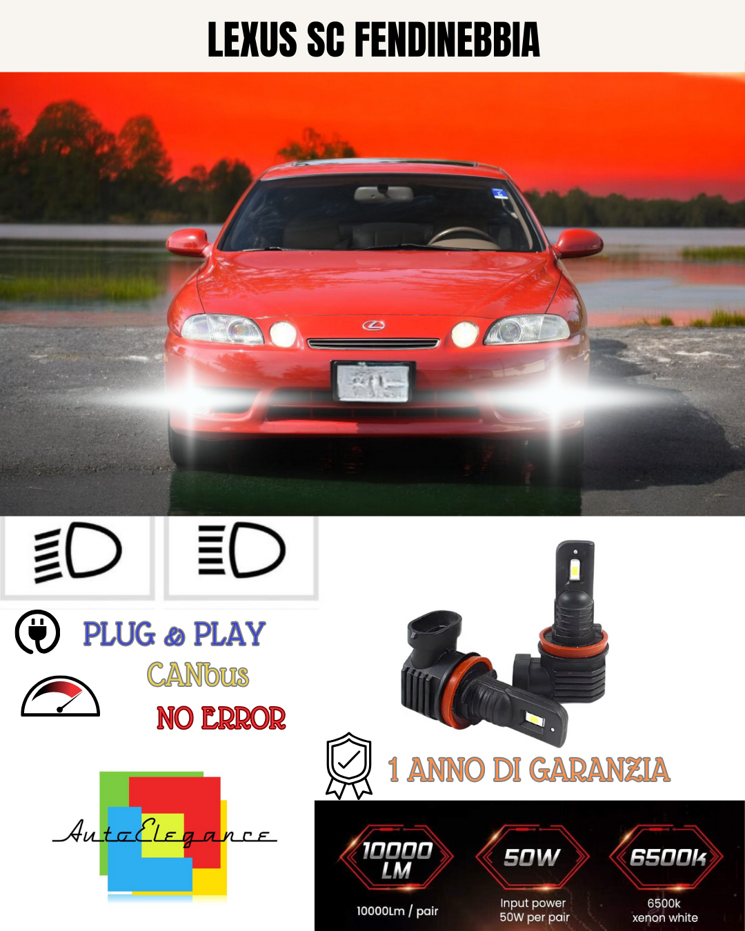 💫KIT LED HB4 LEXUS SC 6000K BIANCO FENDINEBBIA 💫
