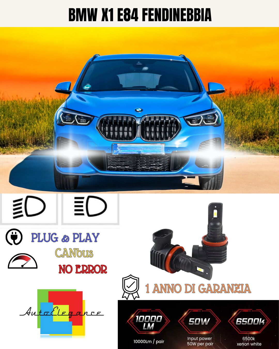💫KIT LED H11 BMW X1 E84 6000K BIANCO FENDINEBBIA 💫