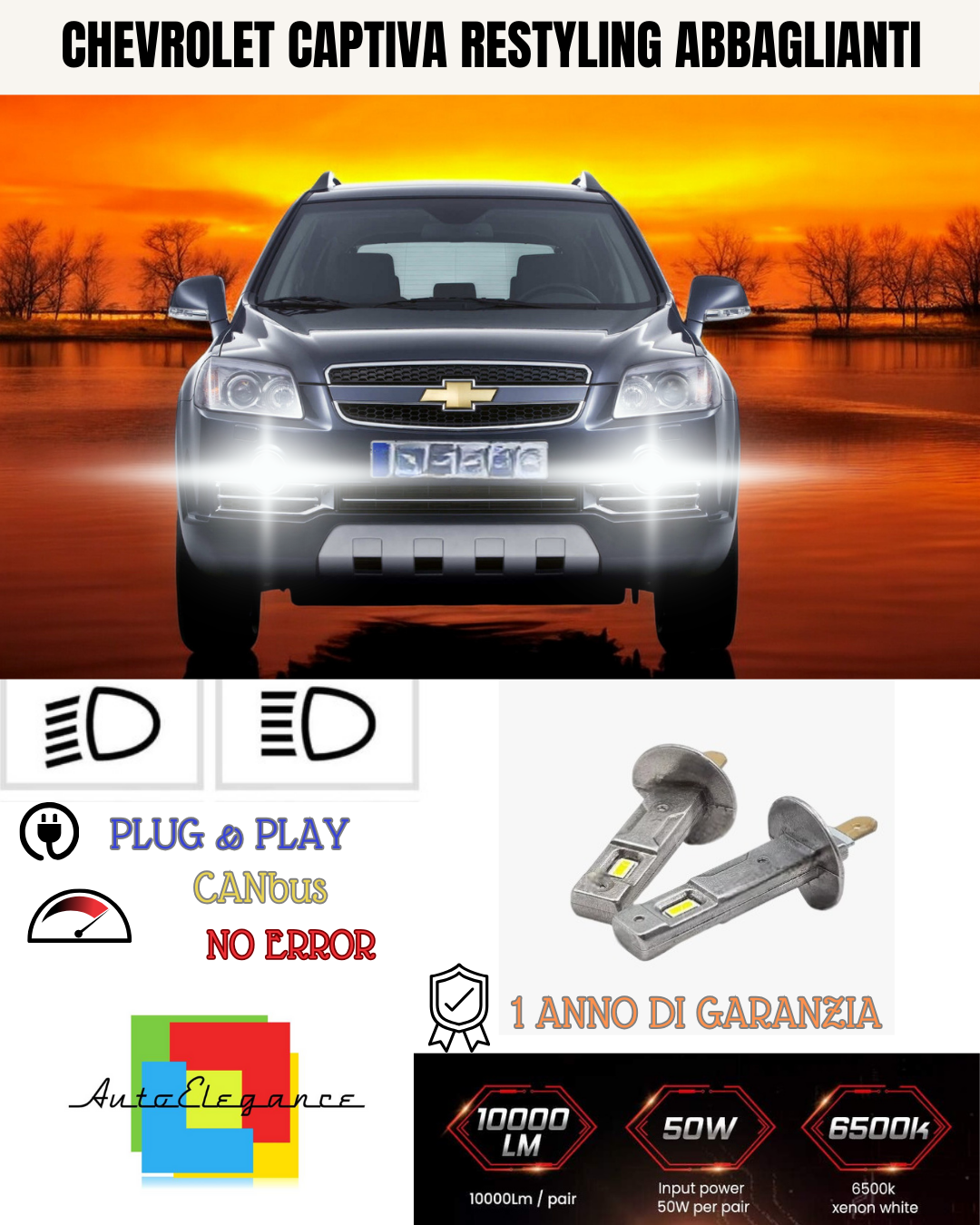 🔥KIT LED H1 CHEVROLET CAPTIVA RESTYLING 6000K BIANCO ABBAGLIANTI🔥