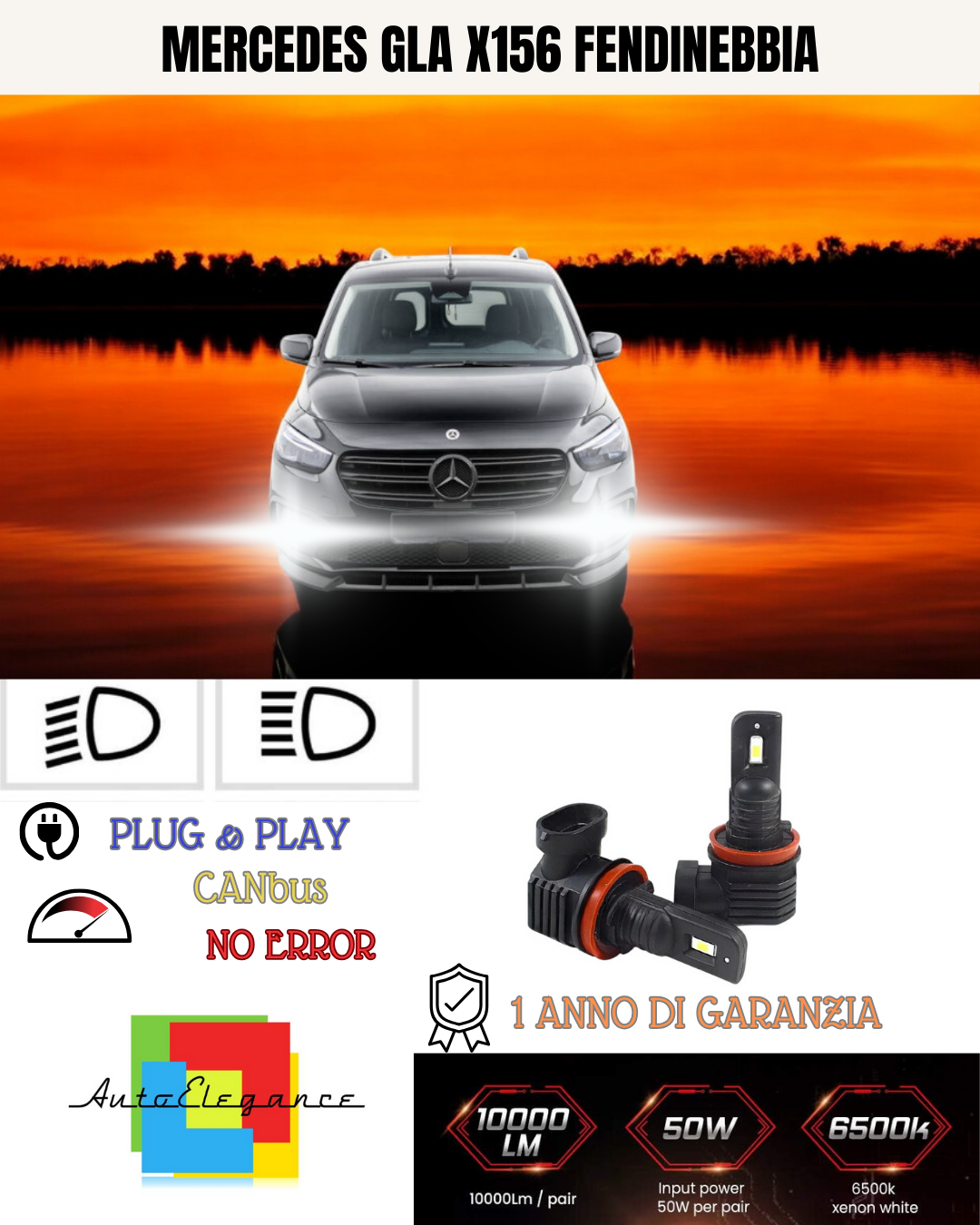 🔥KIT LED H11 MERCEDES GLA X156 6000K BIANCO FENDINEBBIA 🔥