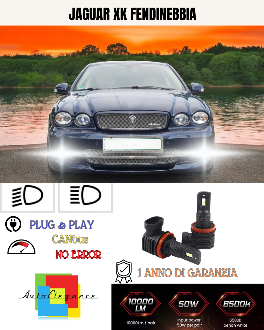 💫KIT LED H11 JAGUAR XK 6000K BIANCO FENDINEBBIA 💫