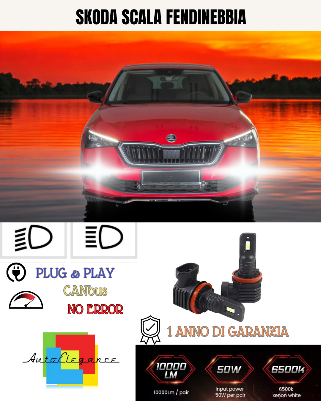 💫KIT LED H8 SKODA SCALA 6000K BIANCO FENDINEBBIA 💫