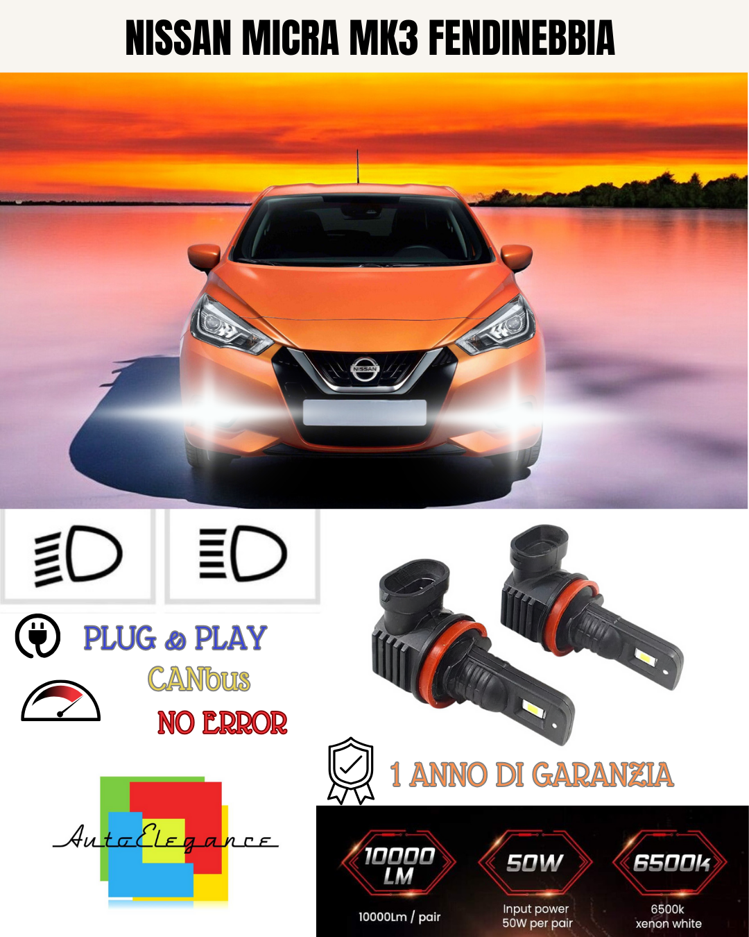 🔥KIT LED H11 NISSAN MICRA MK3 6000K BIANCO FENDINEBBIA 🔥