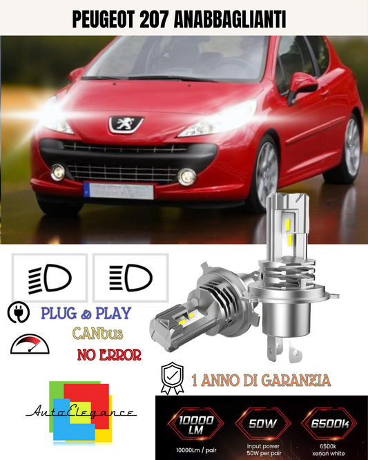 KIT LED H7 PER PEUGEOT 208 6000K BIANCO 6000 LUMEN CANBUS ANABBAGLIANTI
